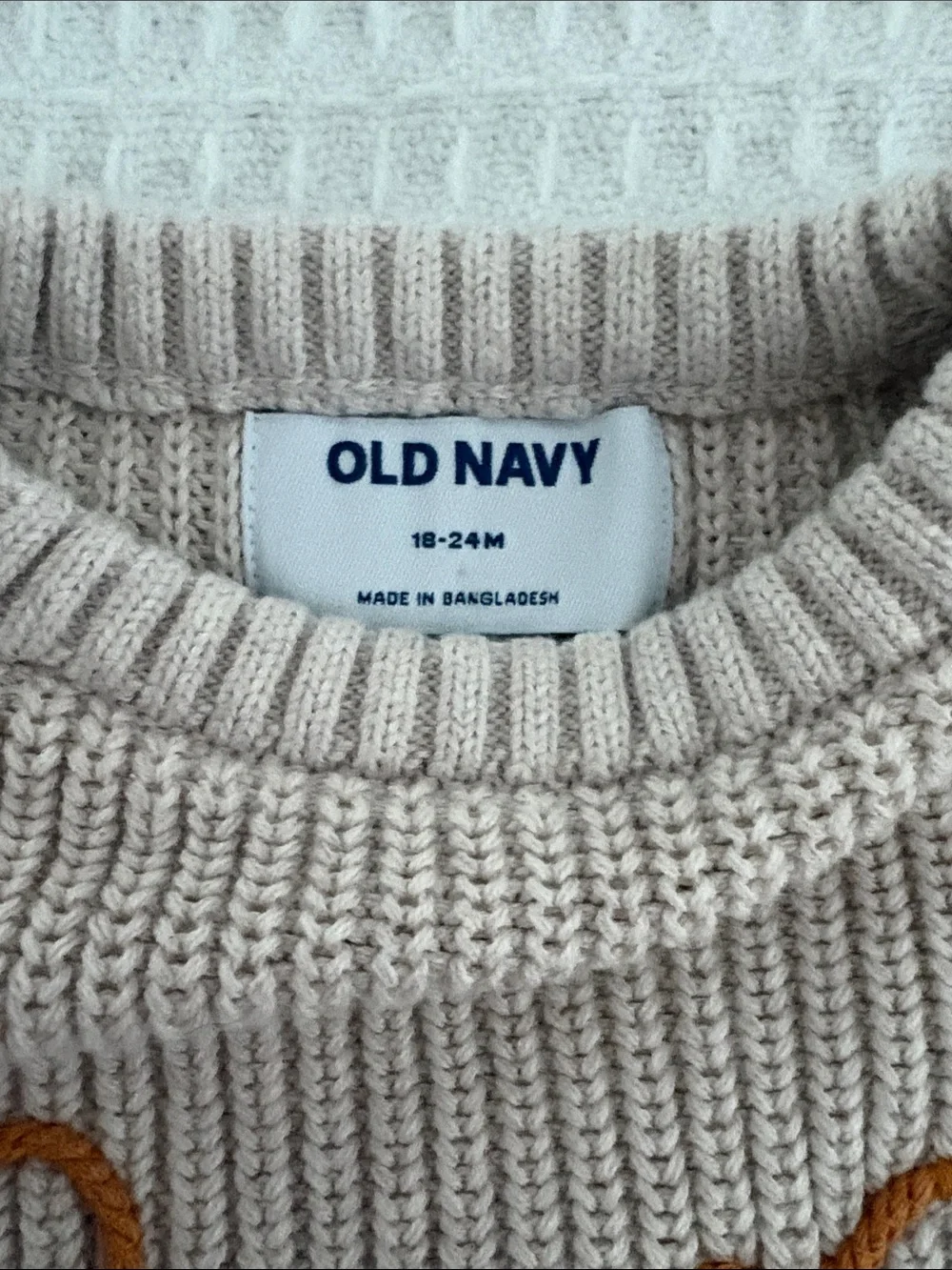 Old Navy Beige Knit Sweater with Orange 'Boo' and White Ghost